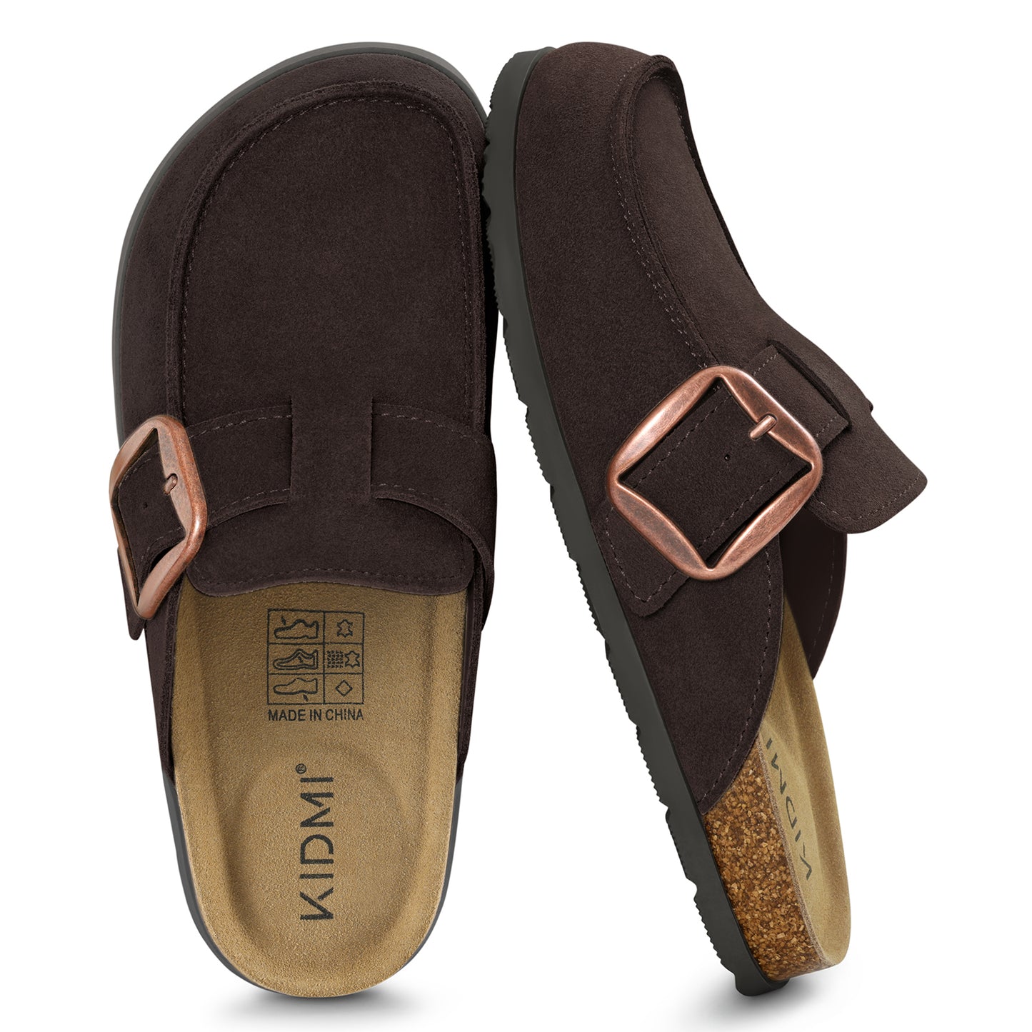 Genuine Suede Clog Mules with big buckle