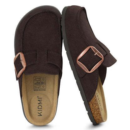 Genuine Suede Clog Mules with big buckle