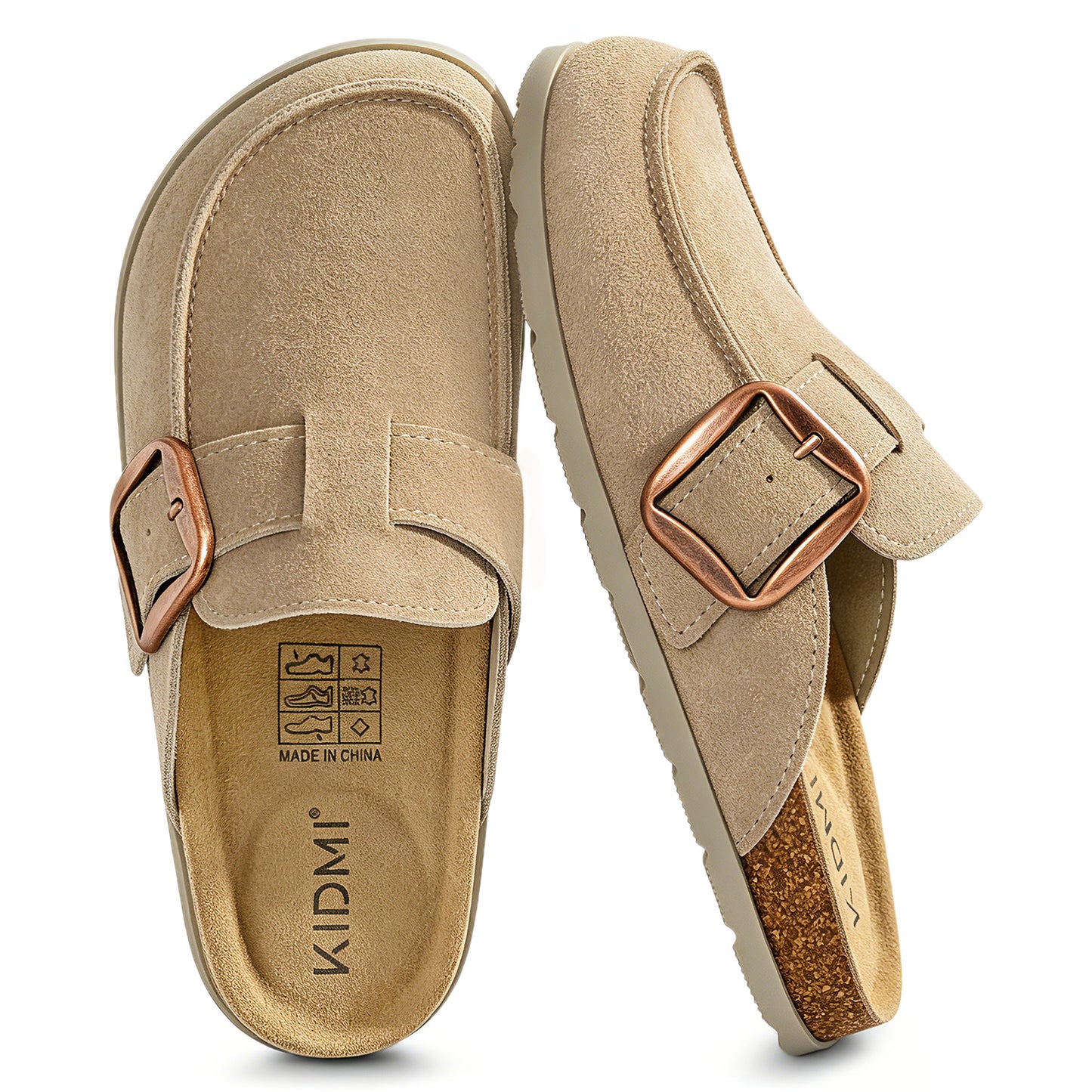 Genuine Suede Clog Mules with big buckle
