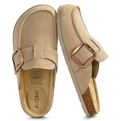 Genuine Suede Clog Mules with big buckle