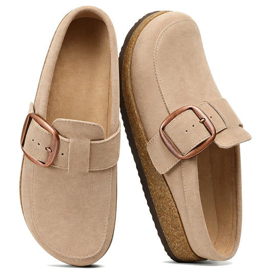 Genuine Suede Clogs with Heritage Buckle