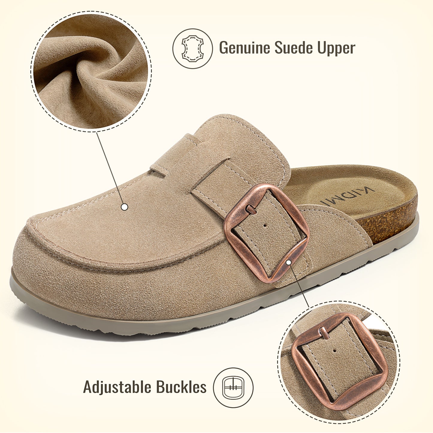 Genuine Suede Clog Mules with big buckle