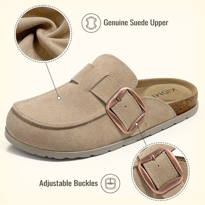 Genuine Suede Clog Mules with big buckle