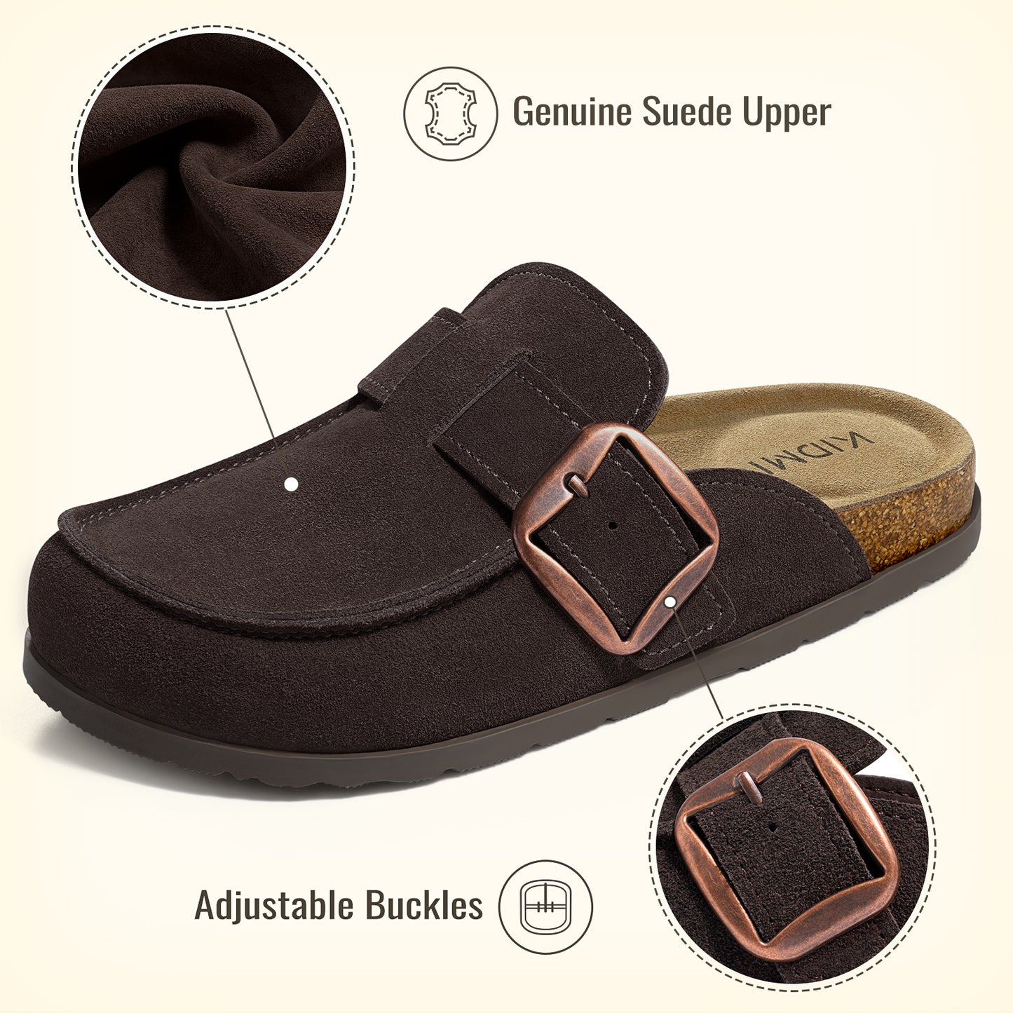 Genuine Suede Clog Mules with big buckle