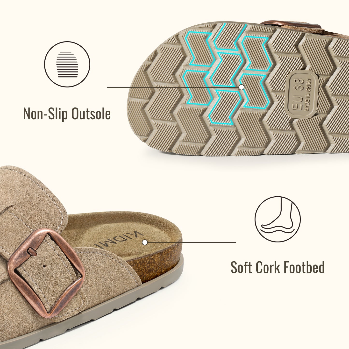 Genuine Suede Clog Mules with big buckle