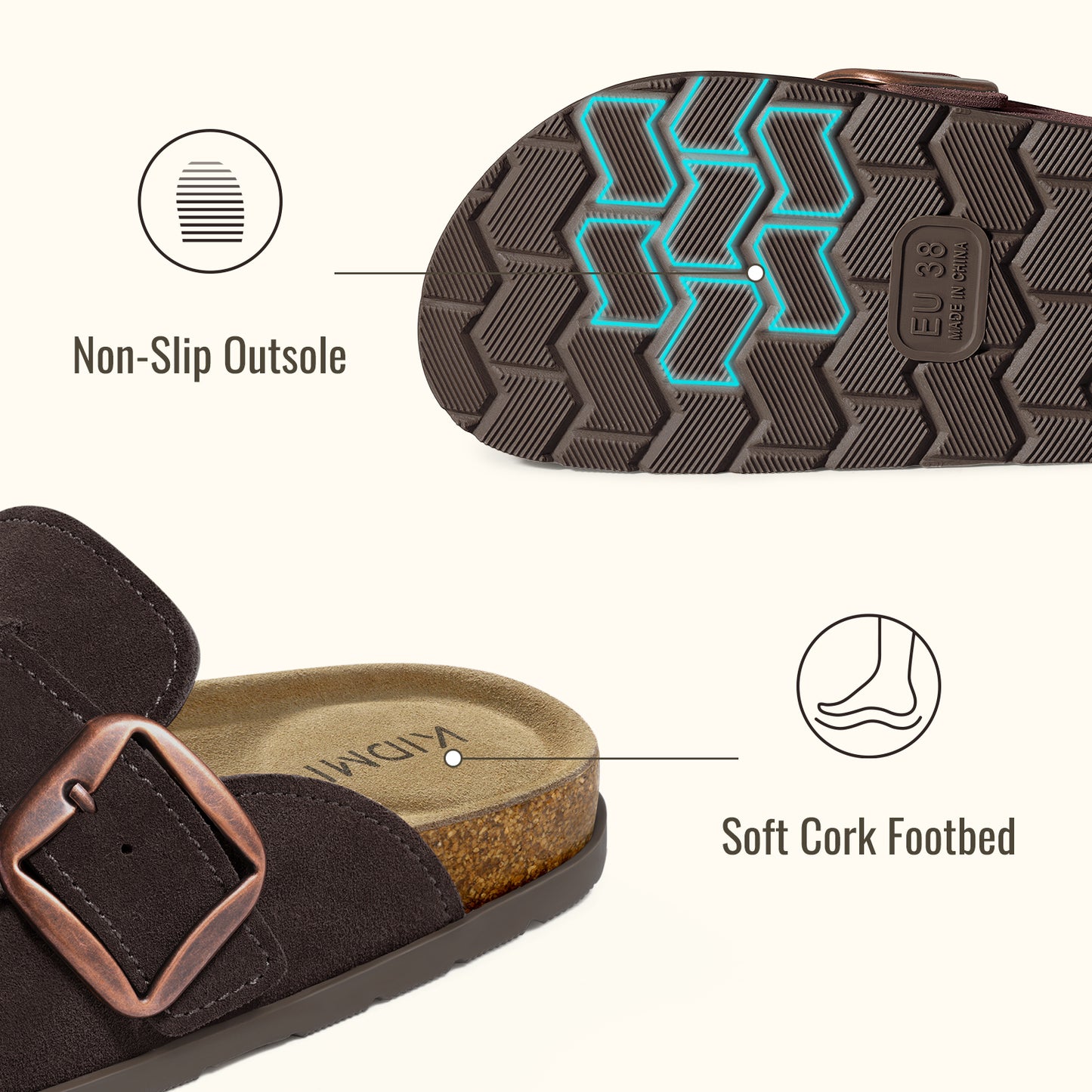 Genuine Suede Clog Mules with big buckle