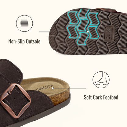 Genuine Suede Clog Mules with big buckle