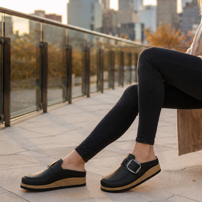 Big Buckle Memory Foam Cork Footbed Mules