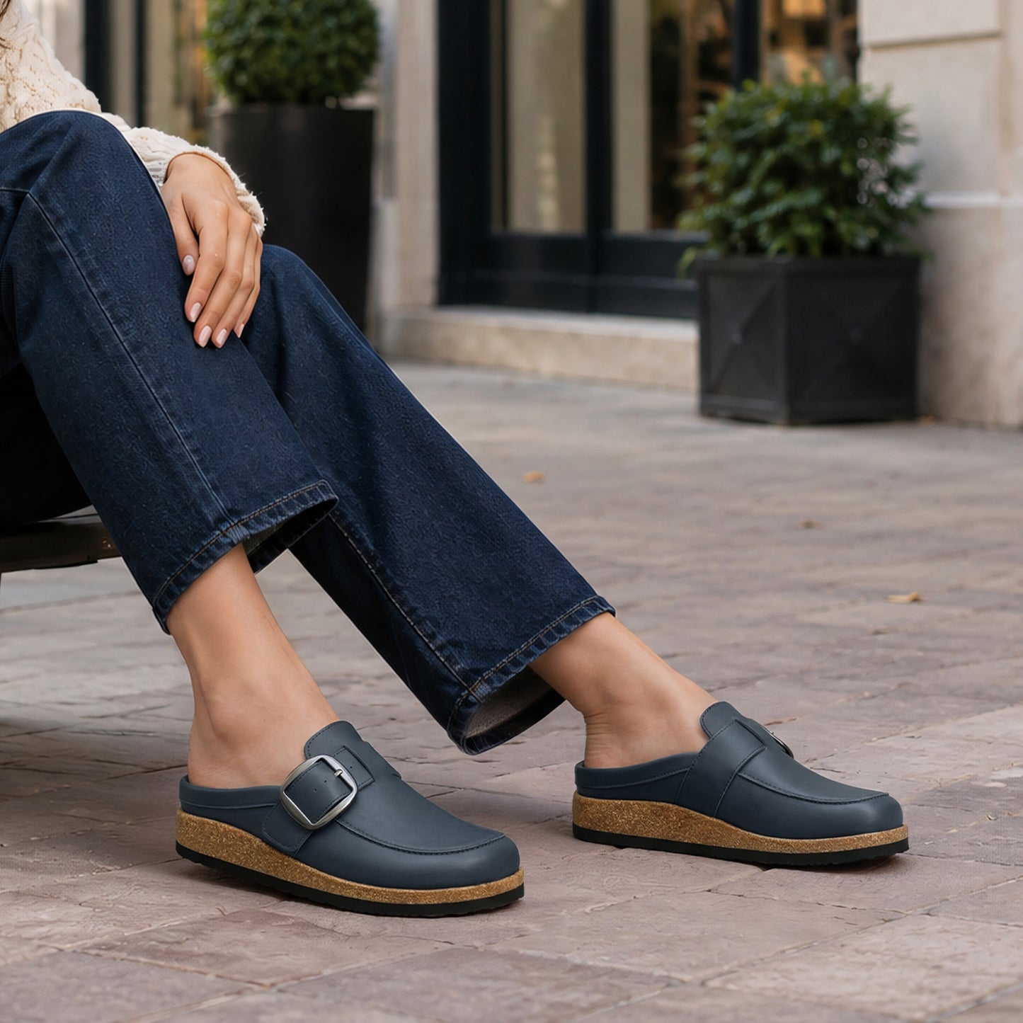 Genuine Suede Clogs  with Big Buckle
