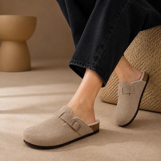 Fur-Lined Genuine Suede Clogs