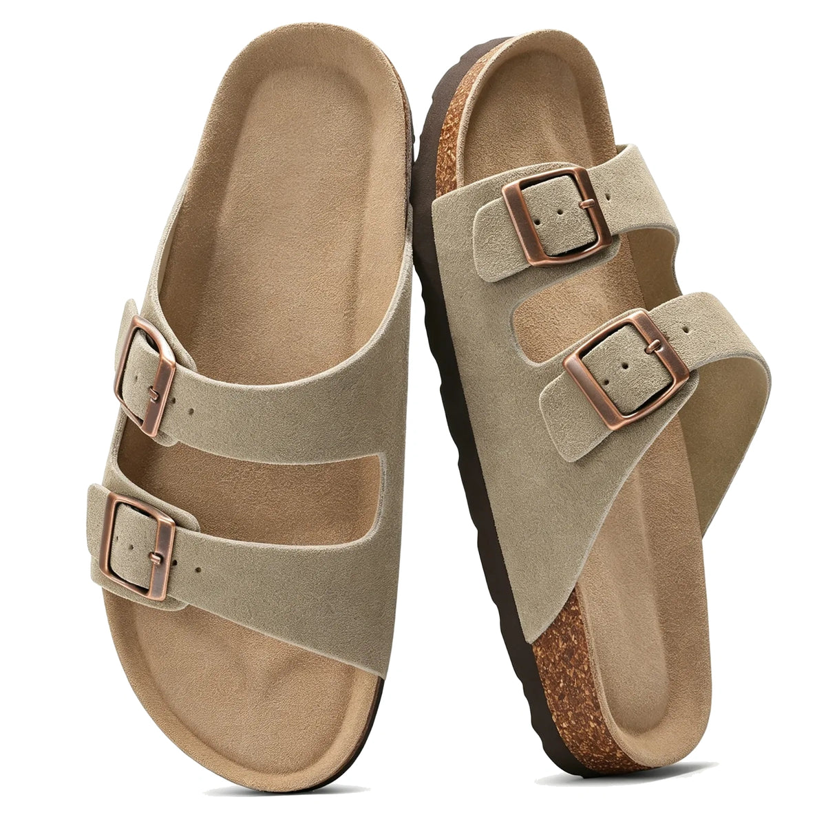 Gary suede double-buckle sandals, pair top view