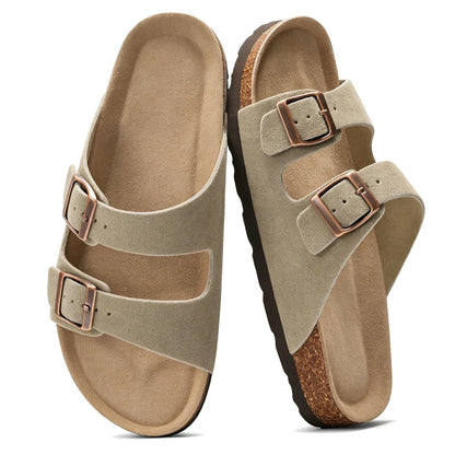 Gary suede double-buckle sandals, pair top view