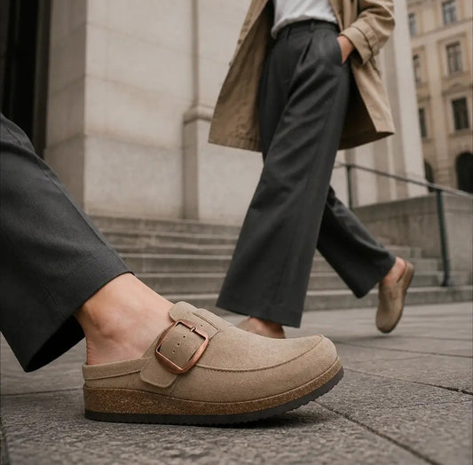 Genuine Suede Clogs with Heritage Buckle