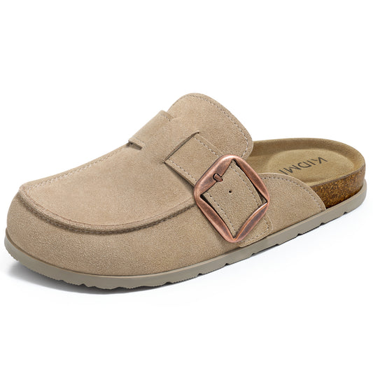 Genuine Suede Clog Mules with big buckle