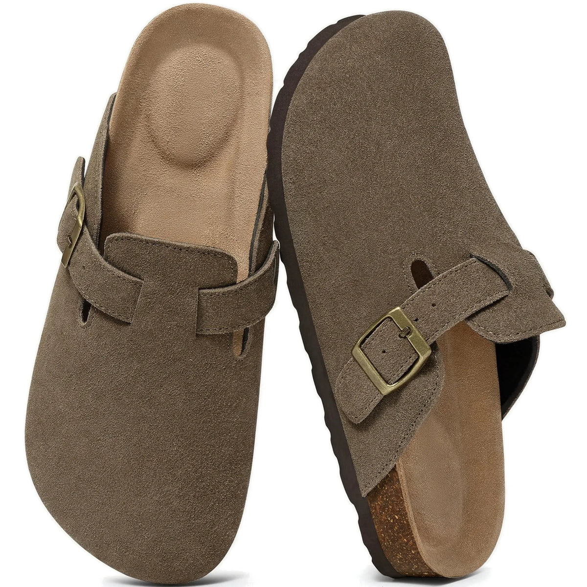 Hickory brown genuine suede mule clogs pair top view